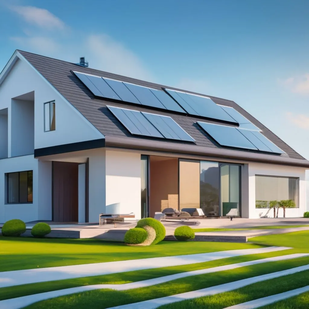 Casa classe média economizando com energia solar.